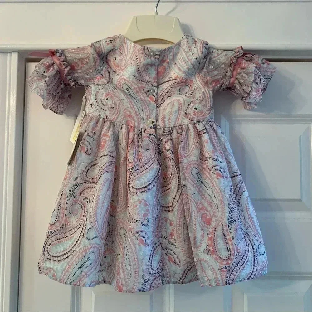 Laura Ashley London Baby Girl Dress Sz 18 Months Pink Paisley Diaper Cover NWT